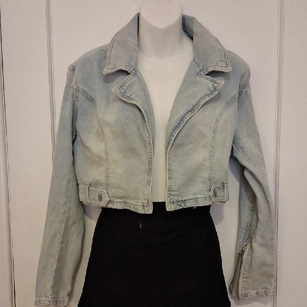 Madden NYC Light Blue Cropped Denim Jacket Size S